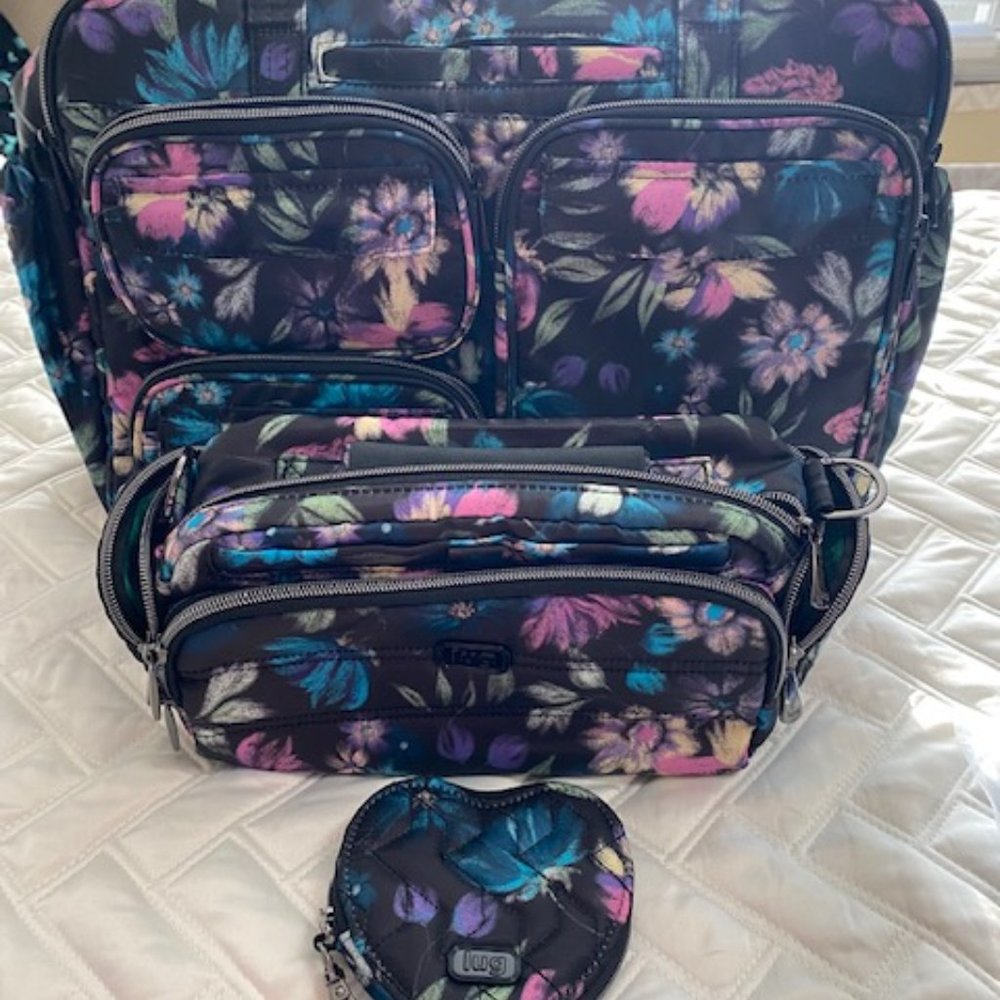 LUG Bloom Black - PJ Duffel, Trolley w/ Heart Pouch